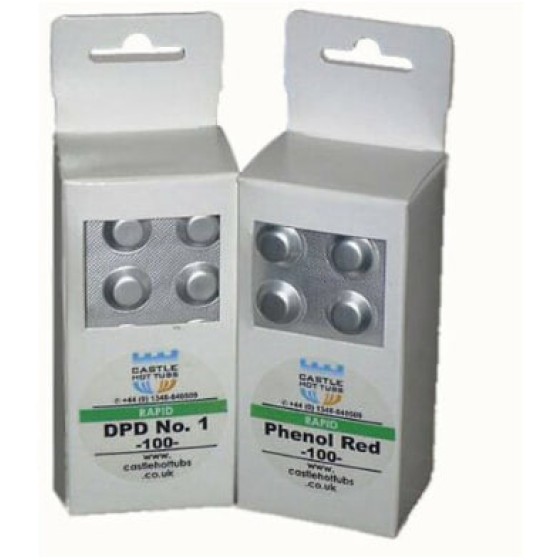 Paket uji air kolam renang dan bak mandi air panas berisi 100 tablet Phenol Red dan 100 tablet DPD No.1