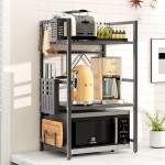 LZNIOZ Microwave Rack with Hooks/Chopping Board Holder/Knife Rack/Cutlery Box, Kitchen Countertop Microwave Stand (Black)