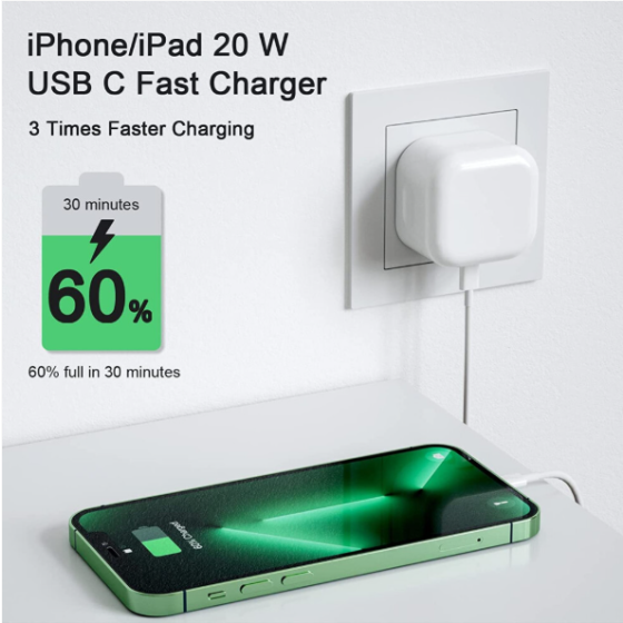 Charger Cepat iPhone, 20W PD 3.0 USB C Plug Charger Cepat dengan Kabel USB C 1M untuk Pengisian Cepat, Kabel Charger Cepat iPhone