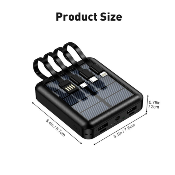 Power Bank Tenaga Surya Mini, 20000mAh Pengisi Daya Ponsel 4 dalam 1 Pengisian Cepat