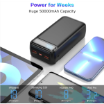 Power Bank Fast Charging 50000mAh, USB-C, 3 Outputs 2 Inputs, LED Display, High-Capacity Portable Power Bank for iPhone, Samsung, iPad, Travel, Camping