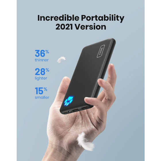 INIU Power Bank, Paling Tipis & Ringan USB C Triple 3A High-Speed 10000mAh Portable Charger, Flashlight Powerbank untuk iPhone Samsung Xiaomi