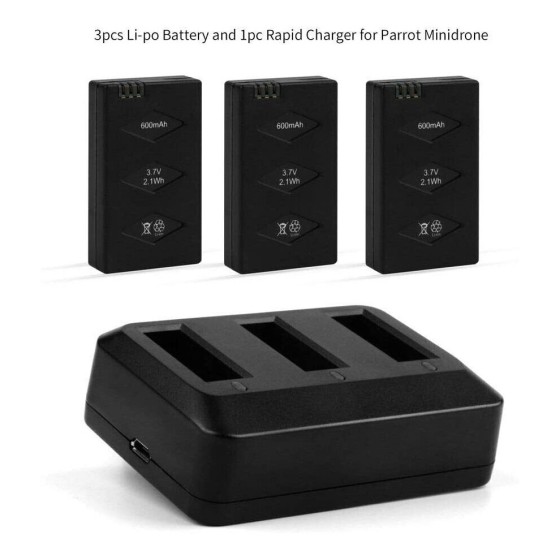 Parrot MiniDrones Charger Hub + 3 Paket Baterai 3.7V 600mAh untuk Jumping Sumo, Rolling Spider, Swing Mambo, Airborne, Baterai Hydrofoil