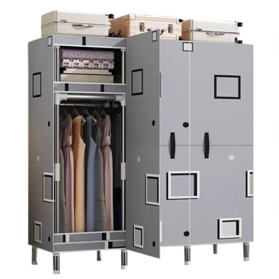 Lemari kanvas portabel untuk penyimpanan kamar tidur, dengan rak, dimensi: 125x45x170 cm, menghemat ruang.