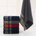 (Dark Blue, 70*140cm) Embroidered Cotton Bath Towel, Solid Color, Extra Thick, Daily Use for Men and Women