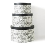 Soul & Lane Floral Pattern Round Hat Box (with lid) - 3-piece set: Nestable cardboard hat box, large black printed hat box, round decorative souvenir box