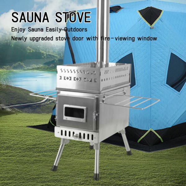 Kompor Sauna Kayu Bakar Portabel, Cocok untuk Berkemah, Bahan Stainless Steel, Lipat
