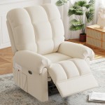 Beige Teddy Fabric Single Electric Recliner Sofa (UK Standard)