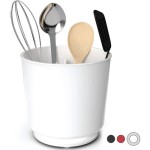 Oversized Sturdy White Rotating Utensil Rack with Anti-Tip Weighted Base, Removable Dividers, and Anti-Slip Inserts
