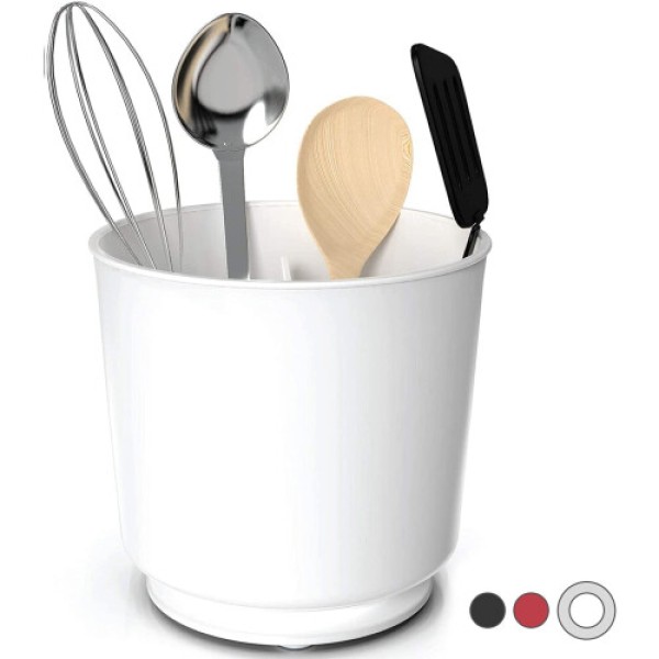 Oversized Sturdy White Rotating Utensil Rack with Anti-Tip Weighted Base, Removable Dividers, and Anti-Slip Inserts