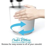 Oversized Sturdy White Rotating Utensil Rack with Anti-Tip Weighted Base, Removable Dividers, and Anti-Slip Inserts