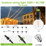 Outdoor String Lights Mains Powered, 45.7M/150FT 75+2 Led Globe Garden String Lights, Outdoor Indoor Festoon Bulbs Outside for Garden, Balcony, Weddin