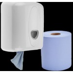 50 メートルのセンター ペーパー フィード ロールを備えた青色のセンター ペーパー フィード ディスペンサー。