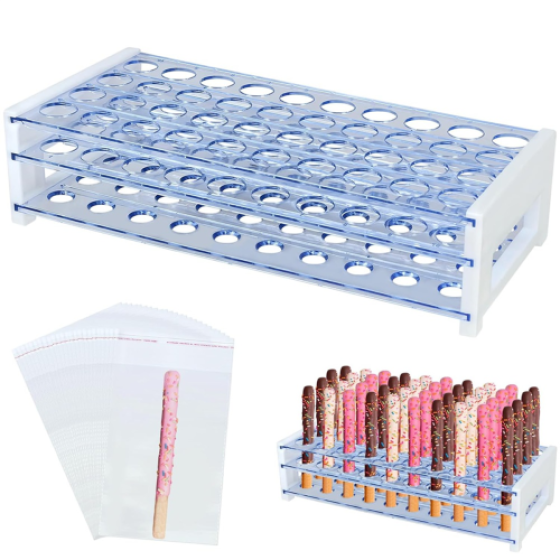 Penahan Batang Pretzel dan 200 Batang Transparan dalam Tas dengan 40 Lubang Plastik untuk Ulang Tahun