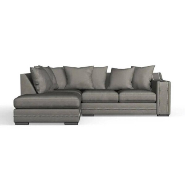 (Left-hand version, Seal Grey) Luxury Cruise Corner Sofa - Studded Armrests