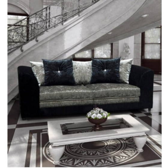 (Black and Silver, 3-Seater) Leo Velvet 3-Seater and 2-Seater Sofa Set