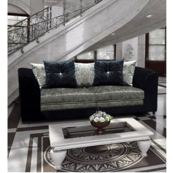 (Black and Silver, 3-Seater) Leo Velvet 3-Seater and 2-Seater Sofa Set