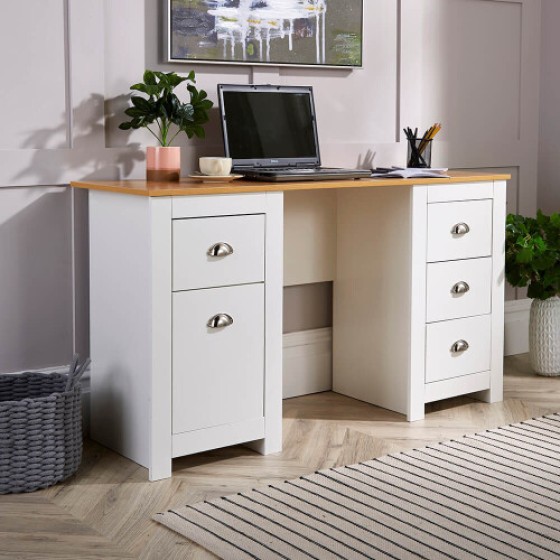 (White) Camden Base Computer Desk with Storage Cabinet
