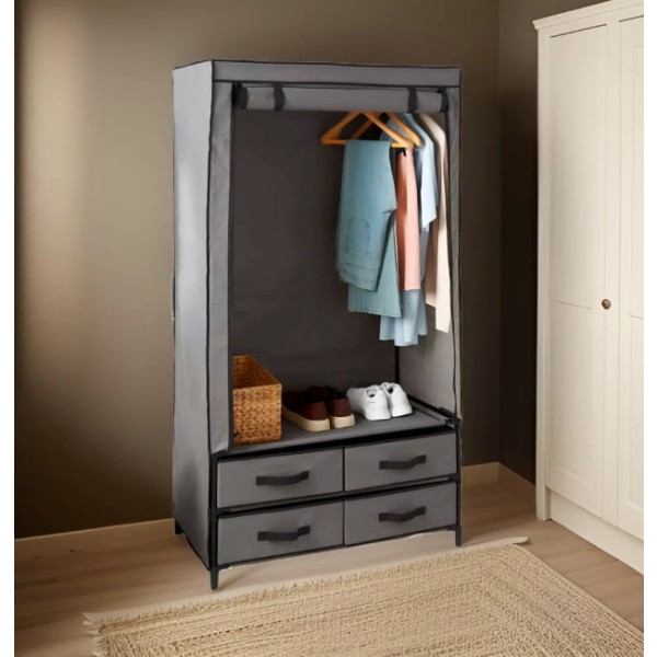 Lemari pakaian kanvas ganda mewah - abu-abu, dengan pintu rol dan laci