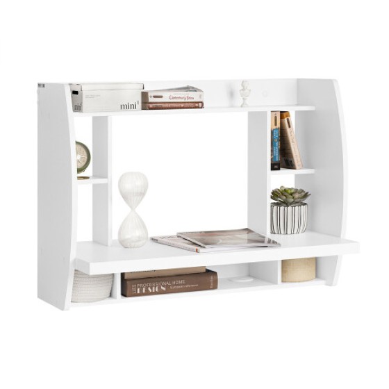 SoBuy FWT18-W Wall-Mounted Desk | Computer Desk with Storage Shelf