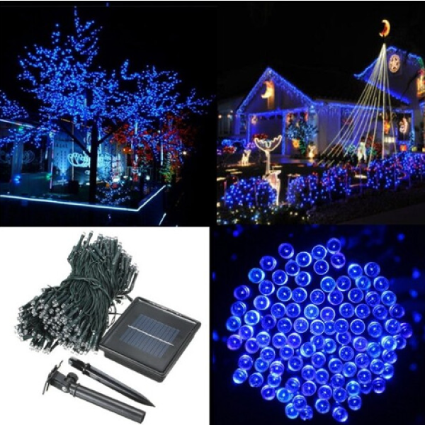 (Biru) 500 LED Lampu String Fairy Tenaga Surya untuk Taman, Pesta, Dekorasi Natal