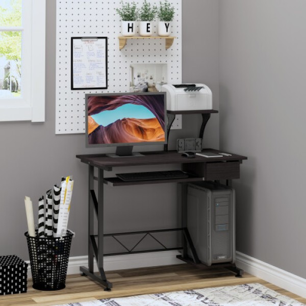 HOMCOM Computer Desk | High-Quality Office/Home Computer Stand with Tray | Wooden Workstation | Dark Brown