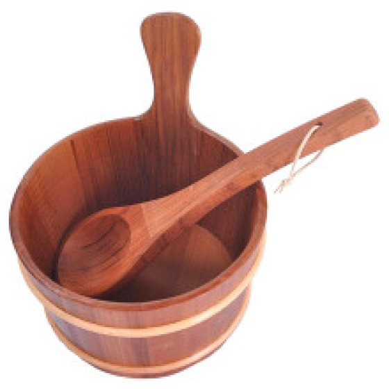 Home Sauna Bucket and Ladle Set, 2L Wooden Steam Bath Accessories, Durable Sauna Shower Tools