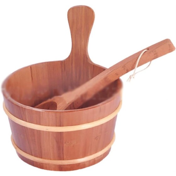 Home Sauna Bucket and Ladle Set, 2L Wooden Steam Bath Accessories, Durable Sauna Shower Tools
