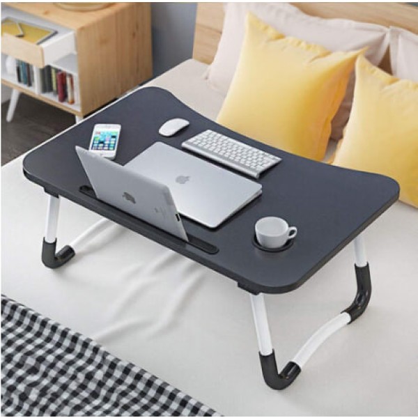 Black Laptop Desk | Laptop Bed Tray Table | Large Foldable Laptop Stand Desk with iPad and Cup Holder