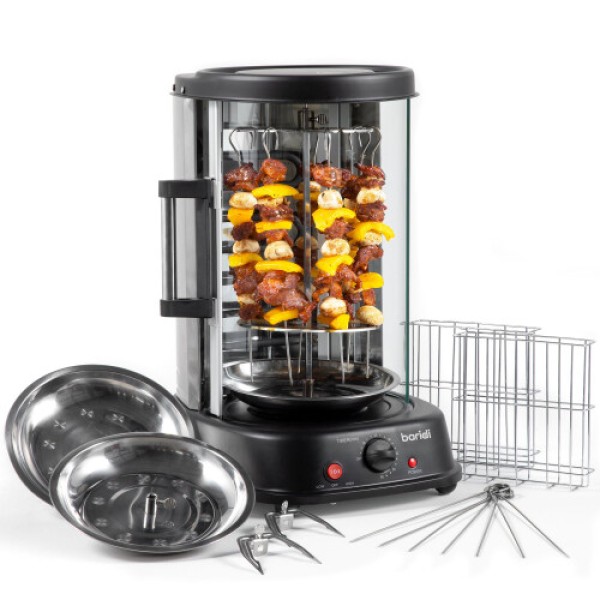 Pemanggang Rotisserie Vertikal Baridi, Kebab, Gyros, Tusuk Sate, Panggang, 1500W, 21L, Hitam - DH216
