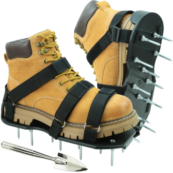 Lawn Aerator Shoes with Dual Straps On Instep & Shovel Heavy Duty Spiked Aerating Sandals Shoes Effective Aerating Universal Size Pre-Assembled Lawn
