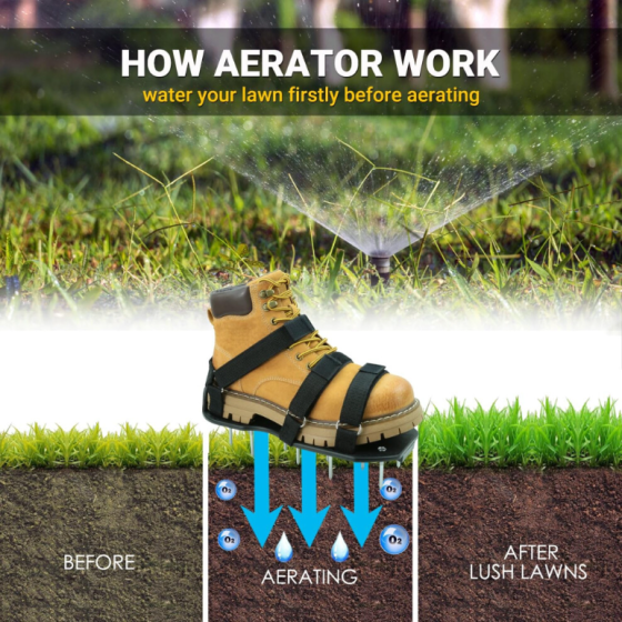 Lawn Aerator Shoes with Dual Straps On Instep & Shovel Heavy Duty Spiked Aerating Sandals Shoes Effective Aerating Universal Size Pre-Assembled Lawn