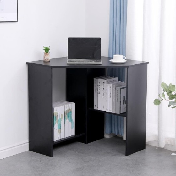 Computer Desk / Laptop Desk / Home Office / Study / Gaming Desk, Black, Corner