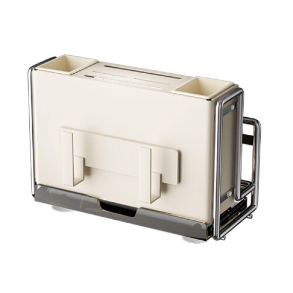 现代优雅厨房用品收纳架 - 多层白色壁挂式餐具与锅盖架