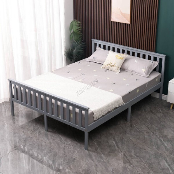 (Double Bed, Grey) WestWood Single/Double/King Size Bed, Solid Pine Frame with Bedroom Footboard, Grey-White
