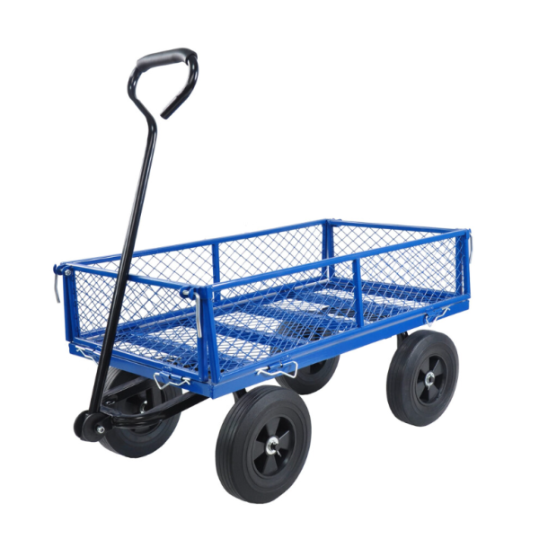 Utility Steel Garden Cart with Removable Sides, Heavy Duty Folding Lawn Wagon, 10 Inch Wheels, 550 Pound Capacity