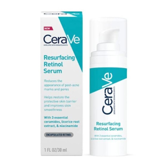 CeraVe Serum Retinol untuk Pembaruan Kulit, Dilengkapi dengan Ceramide dan Niacinamide, Dirancang untuk Kulit Rentan Jerawat, 30ml, Transparan