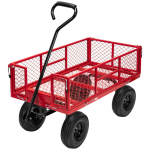 Heavy Duty Mesh Steel Garden Cart 880 Lbs Capacity Folding Utility Wagon with Removable Sides and 10 Inch Wheels Red