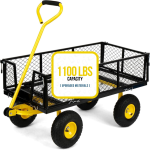 1100 Lbs Capacity Folding Utility Garden Cart with Mesh Steel Frame, Removable Sides, Large Wheels for Yard Work