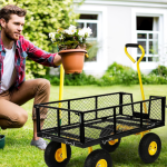 1100 Lbs Capacity Folding Utility Garden Cart with Mesh Steel Frame, Removable Sides, Large Wheels for Yard Work