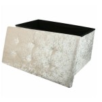 (Cream) Large Velvet Folding Storage Ottoman with Double Seat for Bed