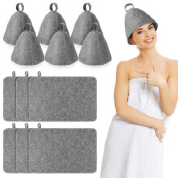 12-piece Sauna Accessories Set, Including 6 Felt Sauna Hats and 6 Russian Sauna Mats.