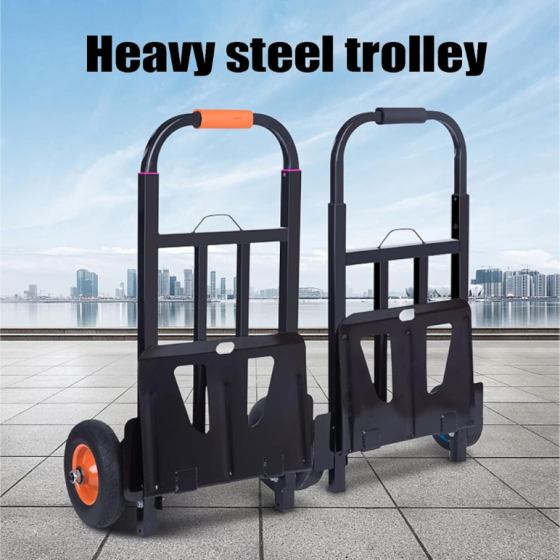 Kereta Tangan Baja Tahan Berat, Kereta Lipat Portabel dengan Tali Elastis untuk Berkebun, Pindahan, dan Belanja di Rumah, Ukuran Besar