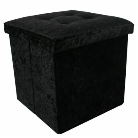 Black Velvet Ottoman Storage Box Furniture Seat Cushion Cube (Foldable)
