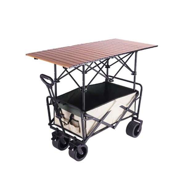 Kereta Lipat Pantai dengan Roda Semua-Terrain 10-Inci, Gerobak Kemah Lipat, Trailer Kebun dalam Warna Beige