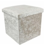 (Krim) Ottoman Berlapis Velvet Penyimpanan Kotak Kursi Bantal Kubus (Dapat Dilipat)
