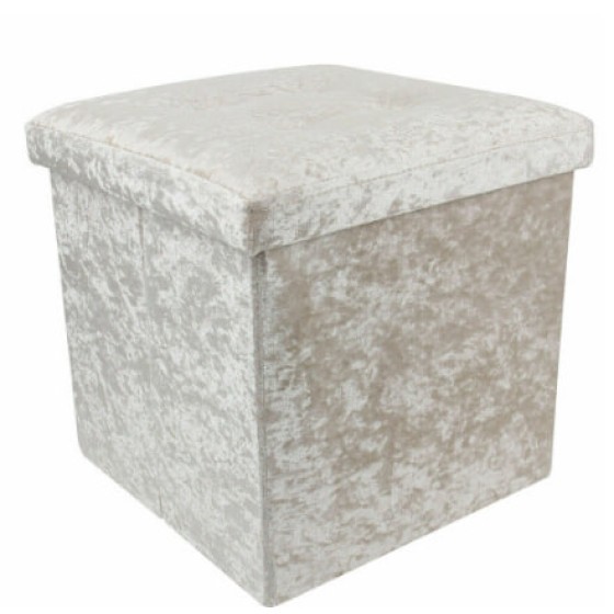 (Cream) Velvet Cushioned Ottoman Storage Box Furniture Seat Cushion Cube (Foldable)