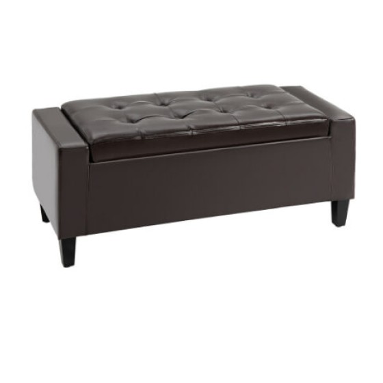 HOMCOM 40x90 cm PU Leather Storage Ottoman, Wooden Frame, with Tufted Legs, Brown