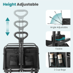 Gerobak Kereta Lipat dan Bisa Dilipat 30IN Hitam, Gerobak Serbaguna Taman Pantai Heavy Duty dengan Roda Semua Medan dan Tempat Minuman