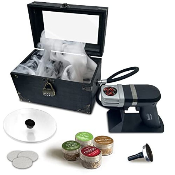 Pistol Asap Infuser Asap Kayu Birner PRO - Kit Kotak Asap, 12 PCS, Mesin Asap dengan Aksesori dan Serpihan Kayu - Asap Dingin untuk Makanan dan Minuman,